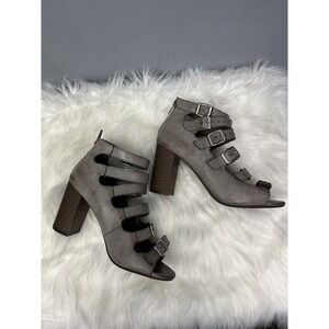 Restricted‎ 6 Strap Stacked Heel Sandals Women Size US 6 M Gray 3 inch heel